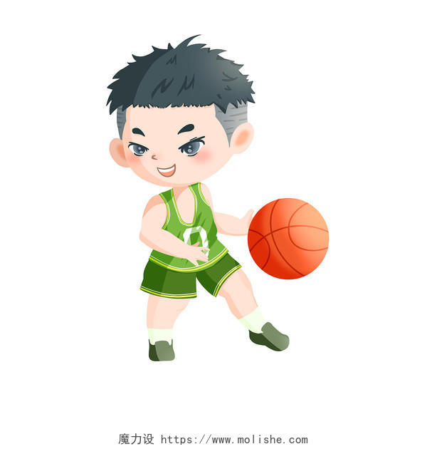 卡通男孩运球篮球插画元素